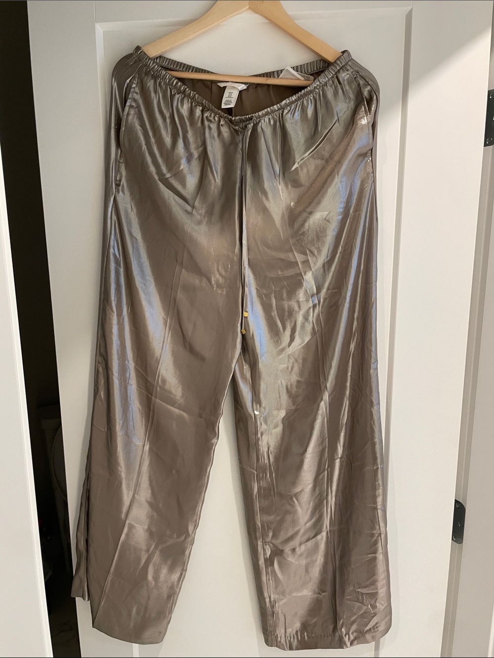 H&M Shimmery Taupe Satin Wide-Leg Pants